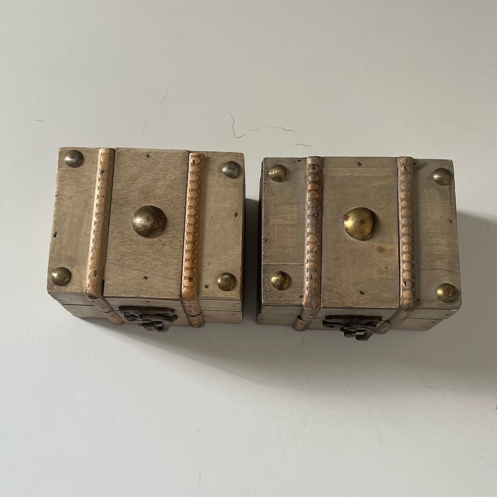 Hobby Lobby Small Wood and Brass Accent Boxes - Brown and Gold
